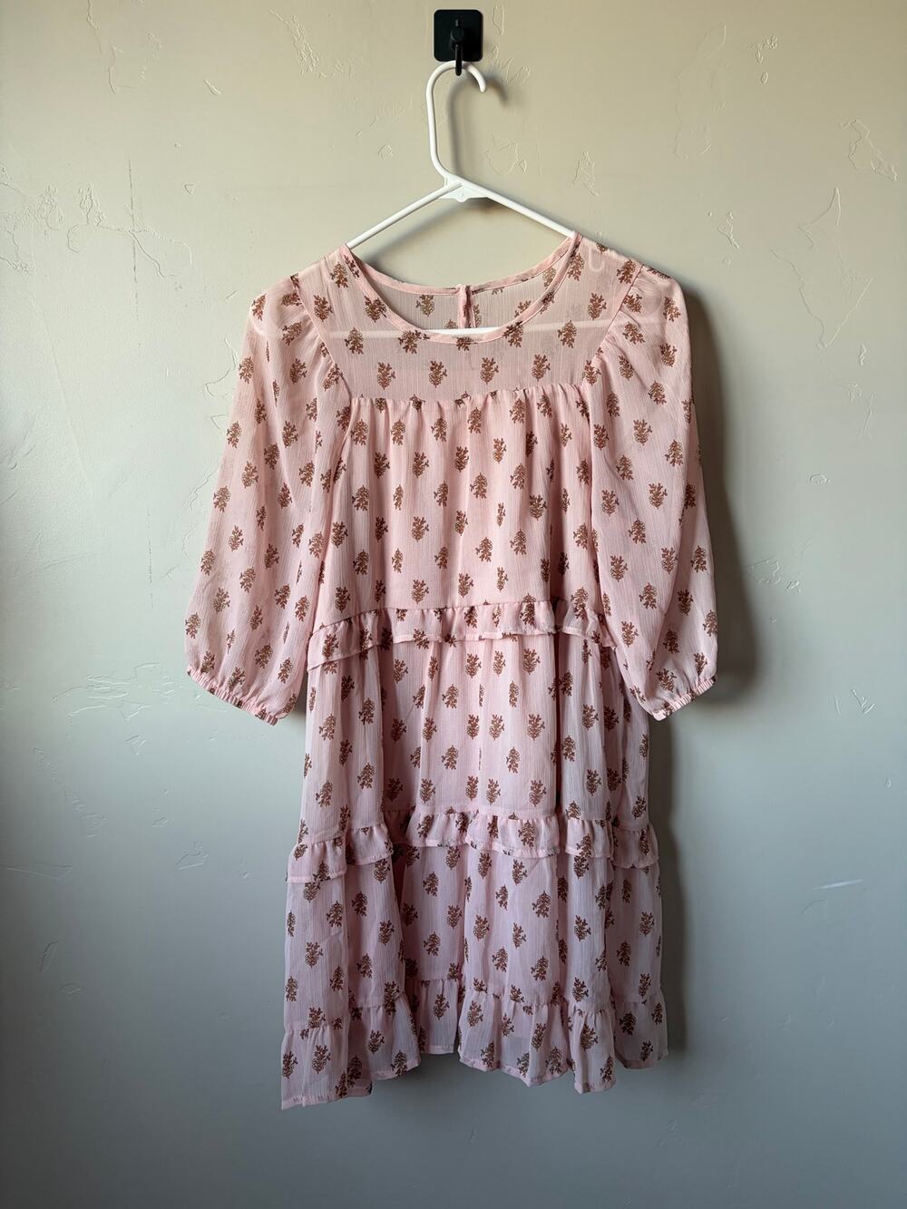 Wonder Nation Girls Pink Floral Chiffon Midi Dress- Size L (10-12) Plus